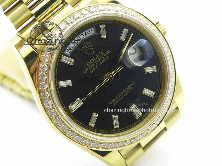 0106 Day Date 40mm YG BP Maker Best Edition Black Dial Diamond Bezel On YG Bracelet A Soft 3681
